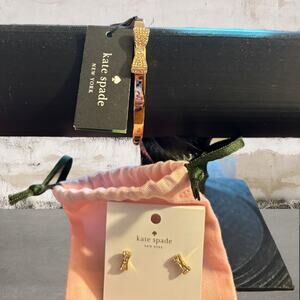 Kate Spade NWT Ready Set Bow Pave Bow Bracelet & Studs & Dust Bag